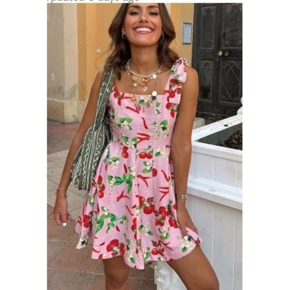 Zara Pink Print Tie-Shoulder Mini Dress